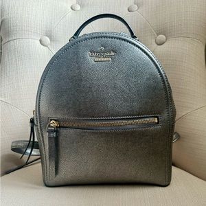 Kate Spade Metallic Grey Leather Backpack